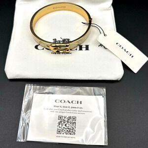 Coach 382792GLD100 Thin Enamel Signature Hinged Bangle Gold/Chalk NWT